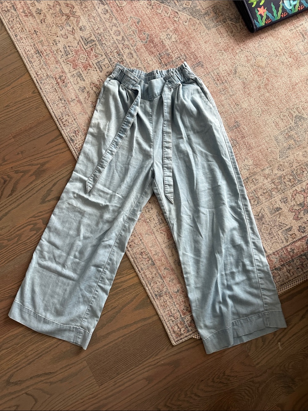 Light Blue Wide-Leg Tie-Waist Women’s Pants - 4